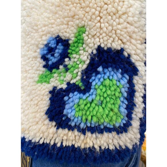 vintage 1970s crazy latch hook vest hippie boho novelty hearts s/m blue ivory - Picture 4 of 7